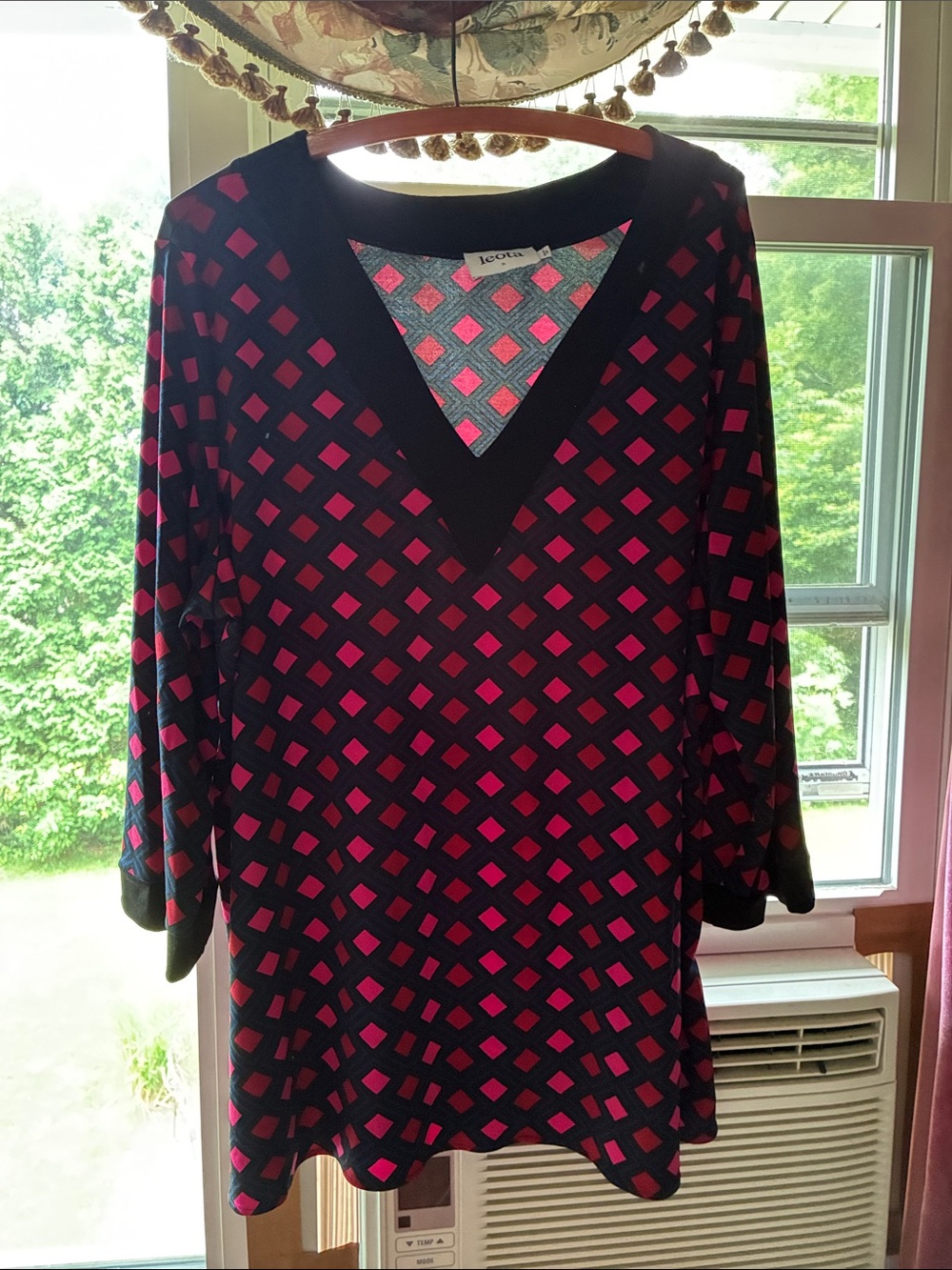 Joules Black V-Neck Tunic with Pink Geometric Print